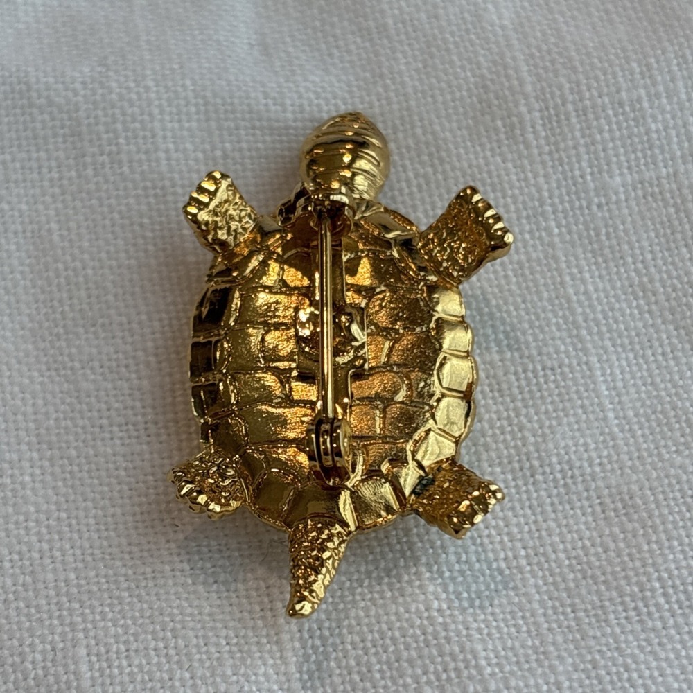 Damascene Turtle Brooch Etched Black Gold Birds & Flowers Toledo Spain 1.5" - Picture 4 of 9